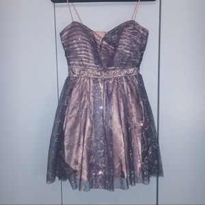 Navy Blue and Taupe Formal Dress